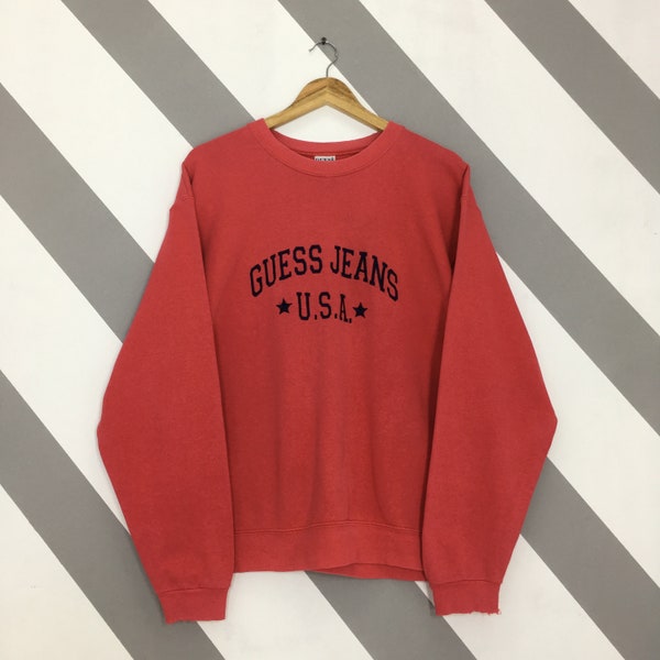 Vintage 90's Guess Jeans Usa Sweatshirt Medium Guess Jeans Usa Embroidery Spell Out Crewneck Guess Usa Jumper Guess Jeans Red Sweater Size M