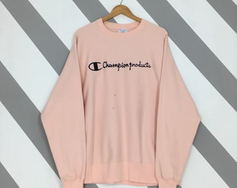 Vintage Champion Reverse Weave Sweatshirt Großer Champion Products Stickerei Spell Out Crewneck Champion USA Script Logo Rosa Pullover Größe L