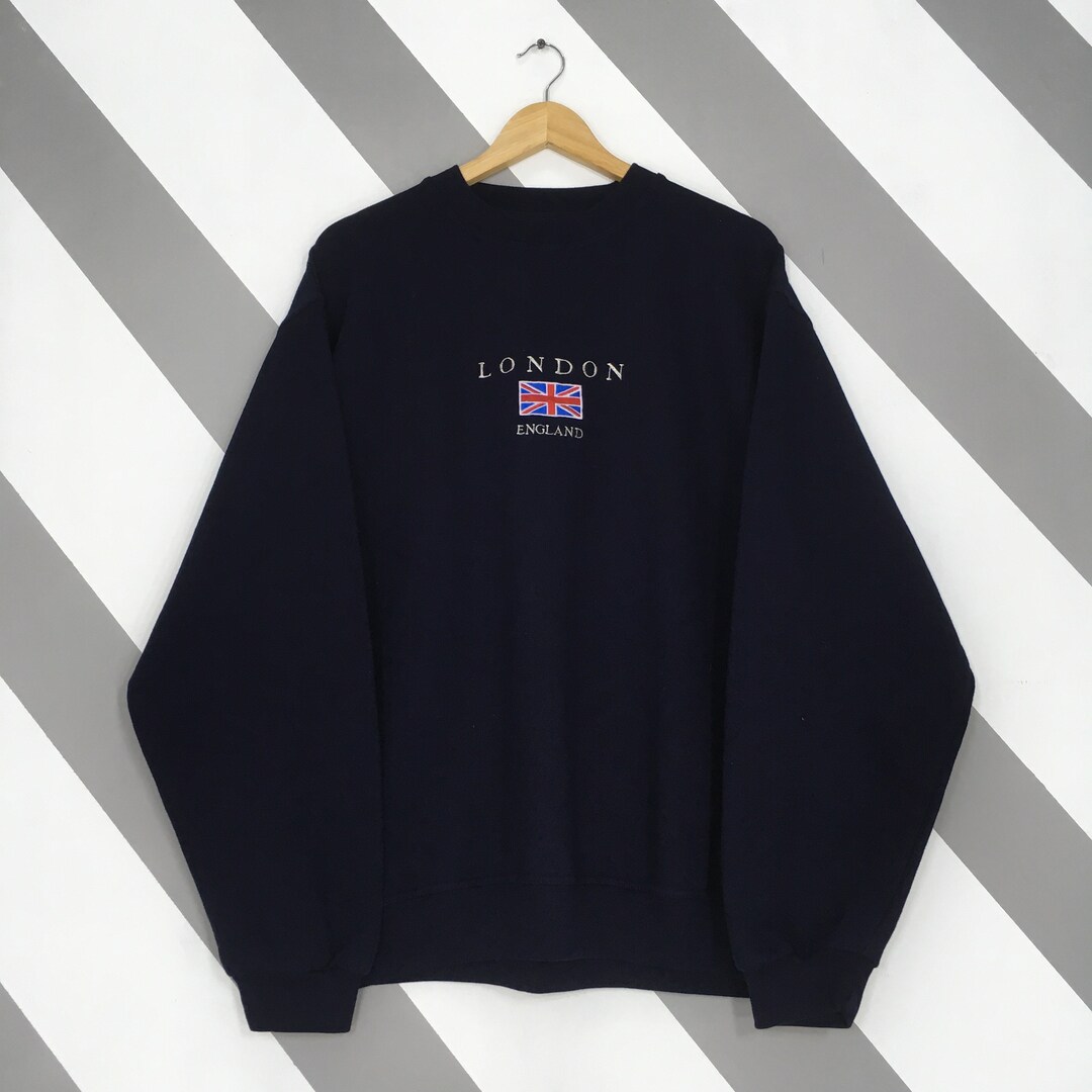Vintage London England Blue Sweatshirt Xlarge London England Embroidery 