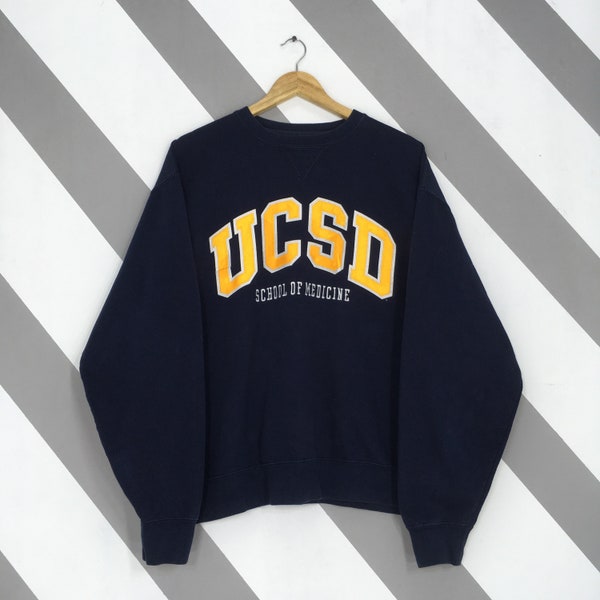 Vintage UC San Diego School Of Medicine Blue Sweatshirt Large UCSD Embroidery Spell Out Crewneck University Of California SD Sweater Size L