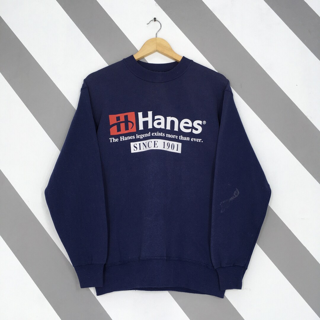 Vintage 90s Hanes Activewear Blue Sweatshirt Medium Hanes Spell Out ...