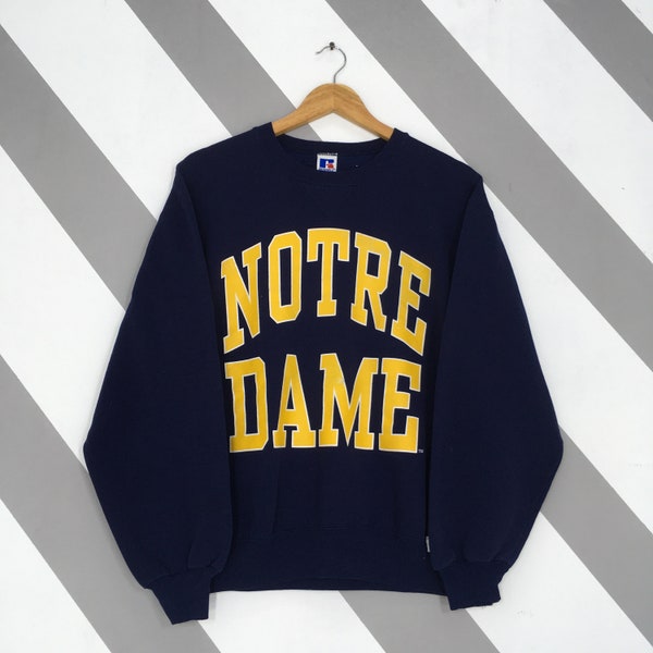 vintage Notre Dame Fighting Irish Ncaa sweat moyen des années 90 Notre Dame Fighting Irish Crewneck University Of Notre Dame bleu pull taille M