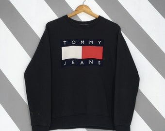 Vintage Y2K Tommy Jeans Blue Sweatshirt Medium Tommy Jeans Embroidered Big Logo Crewneck Hilfiger Jumper Tommy Jeans Flag Sweater Size M