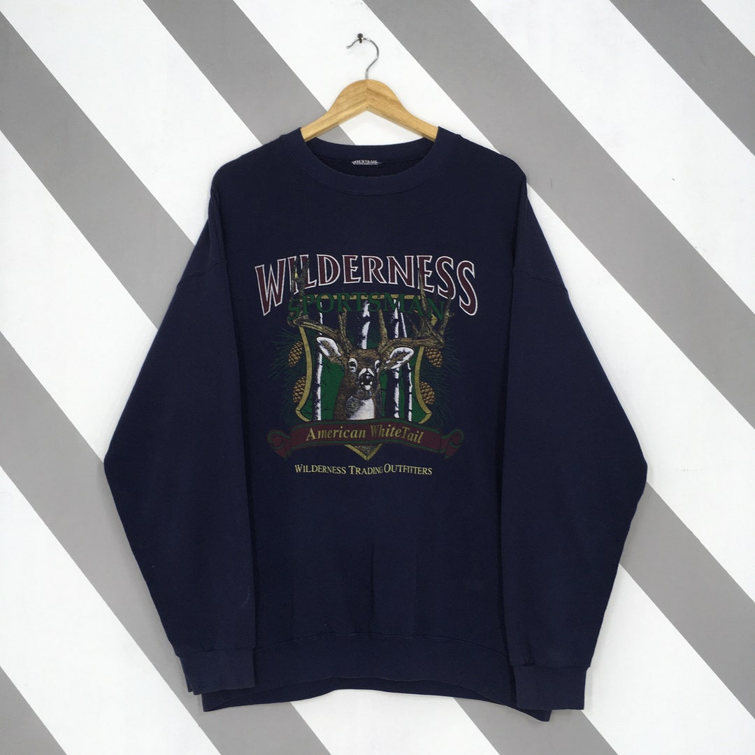 Sweat Vintage Jerzees Col Rond – Nature WhiteTail Deer – Taille L – Noir – USA