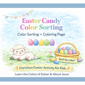 Christian Easter Candy Color Sorting Page for Kids | Children's Easter Activity & Coloring Sheet (Printable)