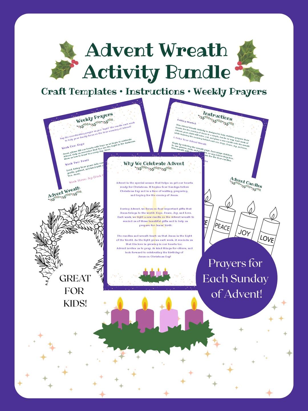 Kids' Advent Wreath Craft Bundle Printable Prayers & Templates