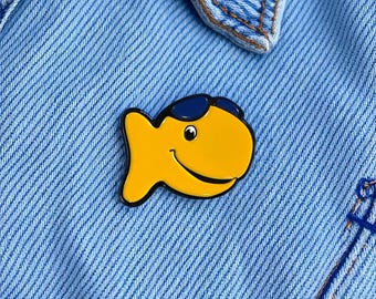 Goldfish Guy Iron Pin | Whimsical Foodie Accessory | Durable Enamel Bag Jacket Hat Charm