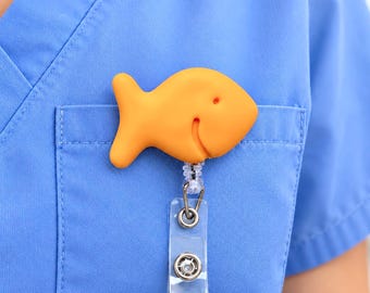Goldfish Badge Reel ID Holder, Nurse RN School Hospital Teacher, Gift Accessory