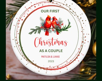 First Christmas as a Couple, Red Cardinals Personalized Round Christmas PNG Ornament Sublimation Design, Instant Download, Commercial png