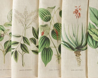 Set of 6 Natural Linen Dinner Napkins with Botanical Print, Apothecary Aesthetics, Cottagecore, Plant Decor, Cloth Napkins, Medicinal Herbal