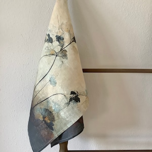 Natural linen kitchen towel with an Asian Floral print, Wabi Sabi, Japandi,  Dish towel, Hand towel, Japandi bathroom, Japanese Garden