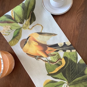 Pure Linen Kitchen Towel with Cuckoo Bird Print, Hand Towel with a Loop, Tropical Birds, Colourful Birds, Birds Botanical, Birds on a Branch