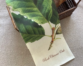 Natürliches Leinen Geschirrtuch, Kastanien Eiche, Bäume Druck, Herbst Eichel, Wald Geschirr Handtuch, Grüne Blätter, Herbst Botanisches, Grünes Design