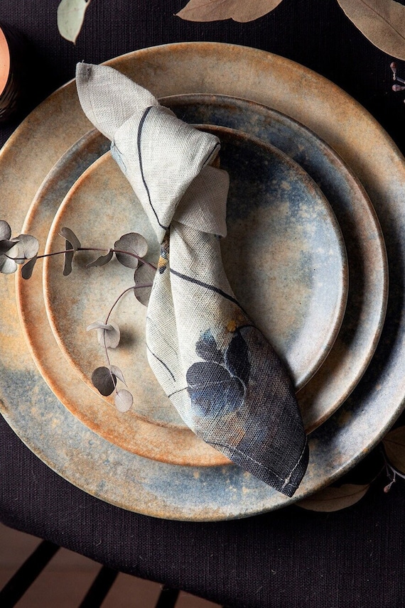 Japanese Floral Linen Napkins: Minimalist Japandi Table Decor