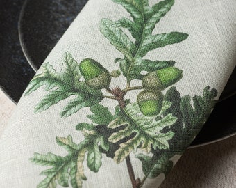 Set of Linen Napkins with Tree Branch Print, Spring Decor, Trees and Plants, Botanical Vintage, Twigs and Leaves, Farmhouse Charm, Handmade