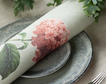 Floral Print Linen Dinner Napkins: Vintage Botanical Cottage Decor
