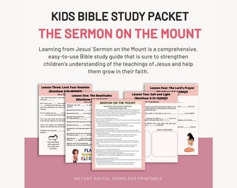 Sermone sul monte, Studio biblico per bambini, Guida allo studio della Bibbia, Studio biblico stampabile, Scuola Domenicale, Fogli di lavoro per lo studio della Bibbia, Foglio di lavoro biblico