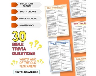 Bible Trivia Game, Bible Games, Sunday School, Printable Bible Game, Bible Activity, Bible Questions, Bible Quiz, Printable Trivia