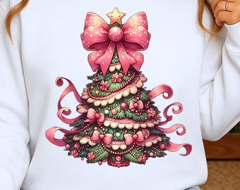 Pink Christmas Tree PNG, Coquette Christmas Tree PNG 300dpi, Trendy Christmas PNG, Girly Christmas Graphics