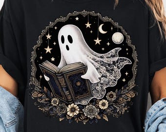 Ghost Reading Book PNG 300 DPI, Bookish Halloween Png, Spooky Book Png, Teacher Halloween Design (Digital Download)