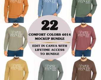 22 Comfort Colors 6014 Mens Mockup Bundle,CC6014 Long Sleeve Shirt Mockups (Digital Download)