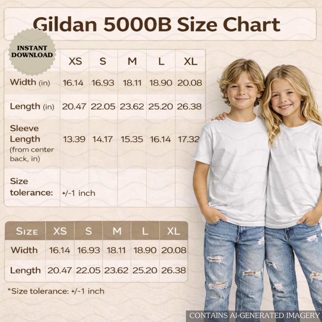 Gildan 5000B Youth Tshirt Size Chart Mockup (digital Download) - Etsy