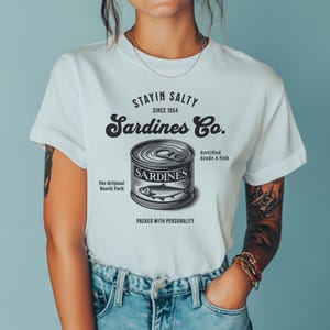 Women&#39;s Retro Sardines T-Shirt, Stayin Salty Since 1954 Tinned Fish Shirt, Coastal Aesthetic, Coastal Shirt, Fisherman Aesthetic