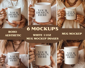 Pacchetto di 6 mockup di tazze, pacchetto di mockup di tazze da caffè da 11 once, mockup di tazze da caffè (download digitale)
