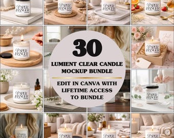 30 Lumient Soy Candle Mockup Bundle, 9oz Candle Mockups, Clear Glass Candle Mock-up (Digital Download)