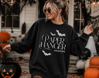 Halloween Gildan 18000 Mockup, Black Halloween Sweatshirt Mockup, Spooky Mockups (Digital Download)