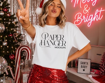 Comfort Colors 1717 Christmas Mockup, 1717 White T-shirt Holiday Mock-up, Trendy Festive Xmas Mockup (Digital Download)