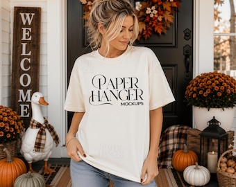 Ivory Comfort Colors 1717 Fall Mockup, Halloween Shirt Mockups, Autumn Thanksgiving Mockups (Digital Download)