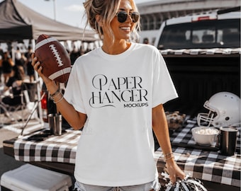 White Comfort Colors 1717 Football Shirt Mockup, Sports Team Game Day Mockups (Digital Download)