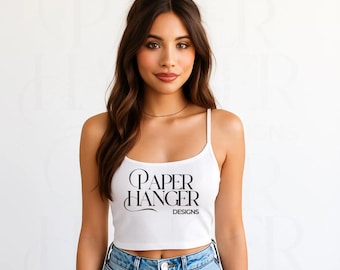 White Bella Canvas 1012 Mockup, Bella Canvas Tank Top Mockup, Women's Spaghetti Strap Tank Top (Digital Download)
