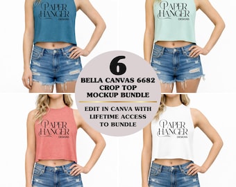 Pacchetto di 6 mockup del crop top da donna Bella Canvas 6682 (download digitale)
