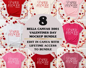 8 Bella Canvas 3001 Valentine's Day T-Shirt Mockup Bundle (Digital Download)