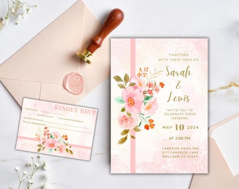 Wildflower Wedding Invitation, Summer Wedding Invitations, Rustic Floral Wedding Invitation, Elegant Wedding Invitation