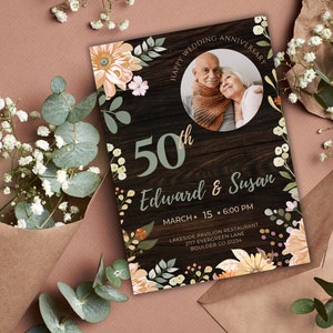 Rustic 50th Anniversary Invitation, Anniversary Party Invitation, 50th Wedding Anniversary Invitations, 50th Anniversary, Anniversary Invite