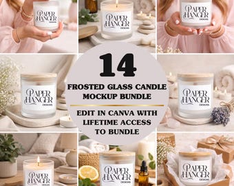 Printed Mint 11oz Frosted Glass Candle Mockup Bundle, Print On Demand Candle Mockups (Digital Download)