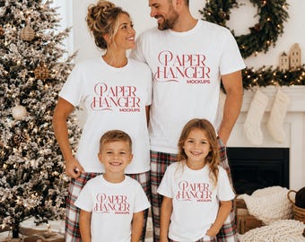 Gildan 5000 White Christmas Family Mockup, Matching Pajama Shirt Mockups, Holiday Group Tshirt (Digital Download)