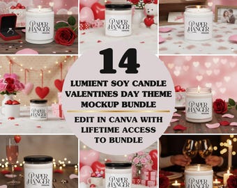 14 mockup di candele per San Valentino, mockup di candele da 9 once, mockup di candele in vetro trasparente Lumient (download digitale)