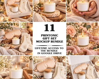Printonic Soy Wax Candle & Eye Mask Gift Set Mockup Bundle (Digital Download)