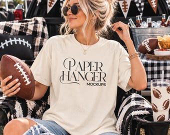 Ivory Comfort Colors 1717 Football Shirt Mockup, Sports Team Game Day Mockups (Digital Download)