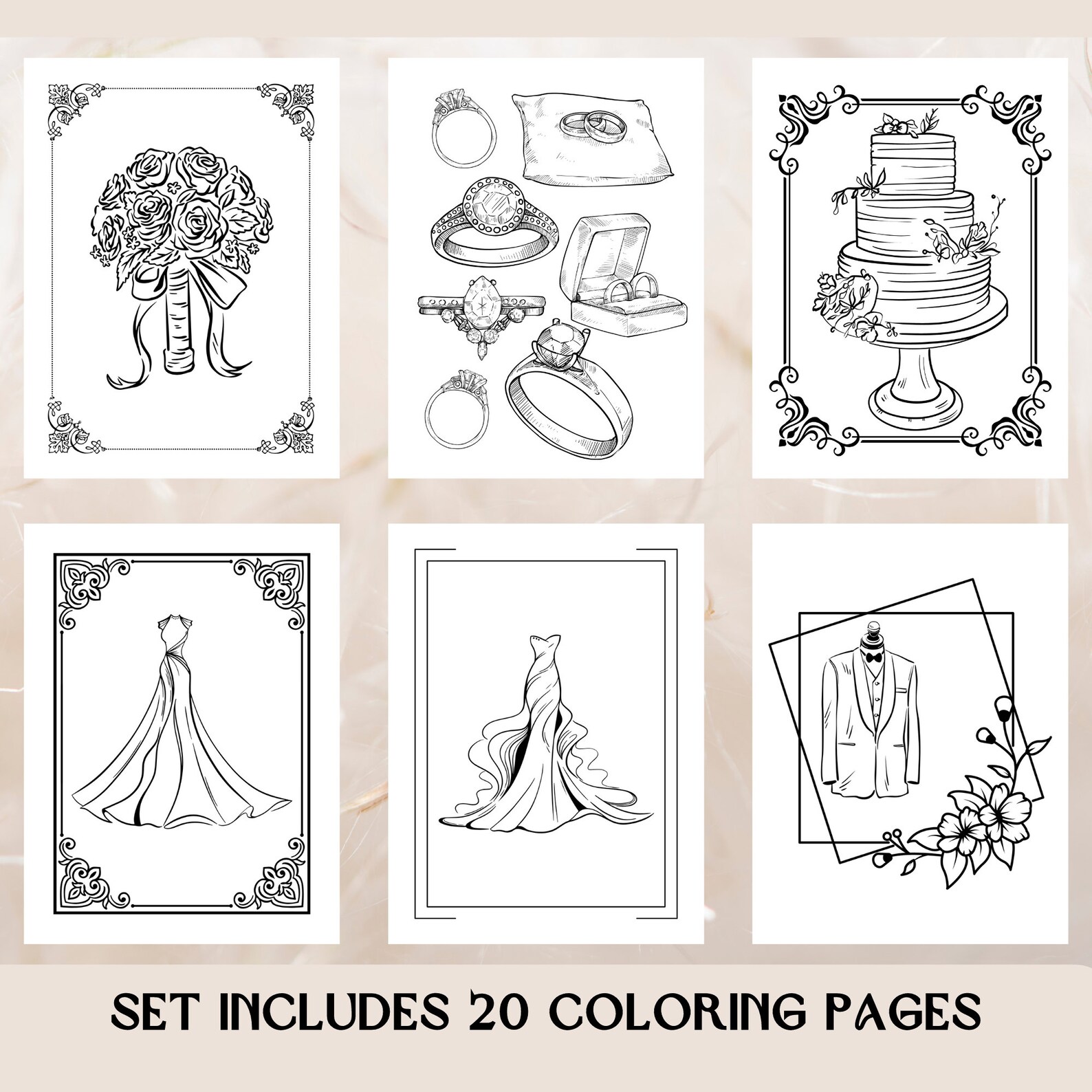 Wedding Coloring Book, Wedding Coloring Pages, Kids Wedding Activity ...