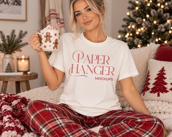 Natural Bella Canvas 3001 Christmas Mockup, BC3001 Festive Trendy Holiday T-Shirt Mockups(Digital Download)