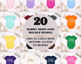 Pacchetto mockup di body Rabbit Skins 4400, modello di body a costine per neonati e bambini (download digitale)