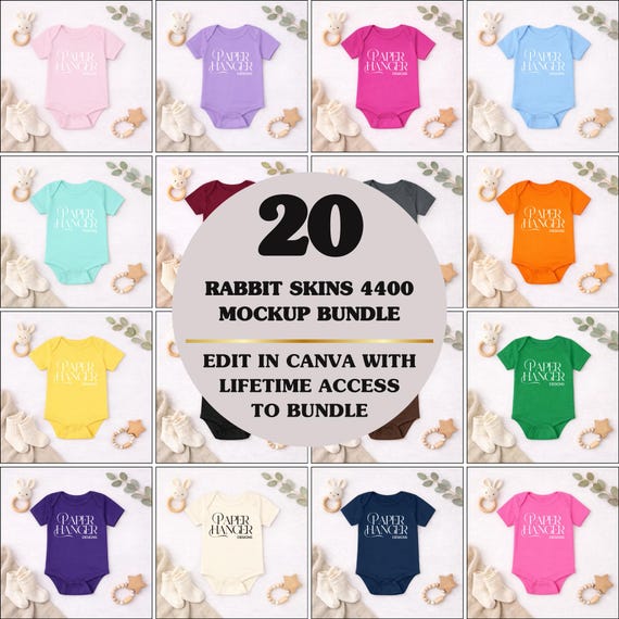 Rabbit Skins 4400 Bodysuit Mockup Bundle, Flat Lay Infant Baby Rib Bodysuit Mockup (Digital Download)