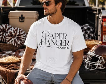 White Comfort Colors 1717 Men's Football Shirt Mockup, Sports Team Game Day Mockups (Digital Download)