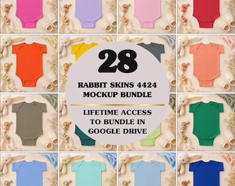 28 Rabbit Skins 4424 Mockup Bundle, Flat Lay Infant Fine Jersey Bodysuit Mock up (Digital Download)