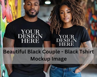 Black Couple T-Shirt Mockup, African American Couple Mockup, Black Tshirt Mockup, Black Model Mockup, African American Model Mockup